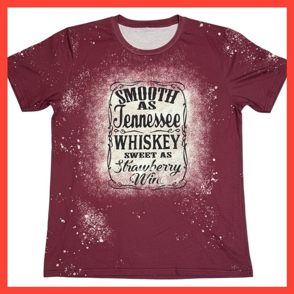 Tennessee Whiskey Strawberry Wine Bleached Graphic Tee Burgundy L